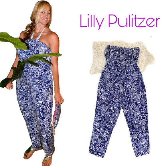 Lilly Pulitzer Pants - Strapless fish print blue jumpsuit